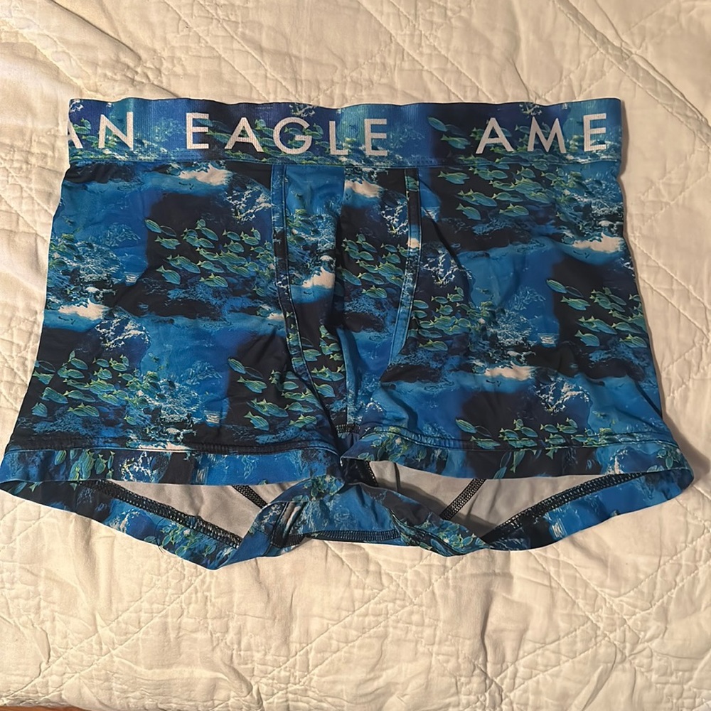 American Eagle Flex Trunks Blue Fish Print Size Medium